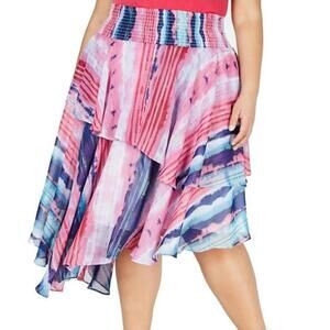 INC International Skirt Womens 2X Multicolor Tie Dye High Low Flowy Asymmetrical